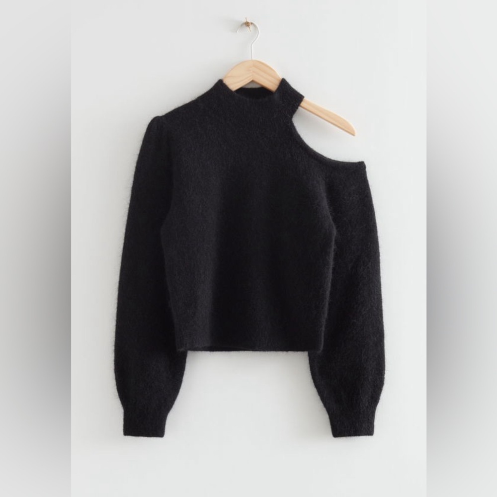 &Other Stories Open-shoulder in Black Mohair Sweater NWOT Size XS